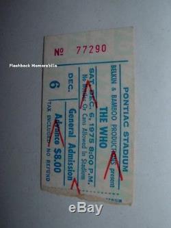 THE WHO 1975 Concert Ticket Stub PONTIAC STADIUM MICHIGAN Keith Moon MEGA RARE