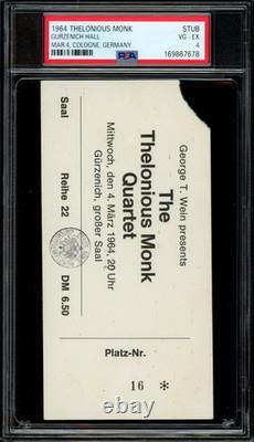 THELONIOUS MONK / 1964 Concert Ticket Stub, PSA 4