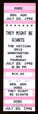 THEY MIGHT BE GIANTS Unused Concert Ticket Stub 7-23-1992 Dial-A-Song Texas