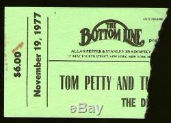 TOM PETTY Concert Ticket Stub 11-19-1977 Bottom Line New York NY 11/19/77 RARE