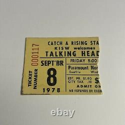 Talking Heads Paramount Seattle Washington Concert Ticket Stub Vintage Sep 1978