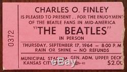 The Beatles-1964 RARE Concert Ticket Stub (Kansas City-Pink Upper Deck)