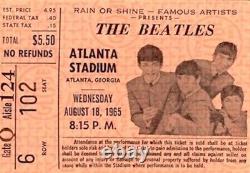 The Beatles 1965 Atlanta Stadium Concert Original Ticket Stub / Nmt 2 Mint