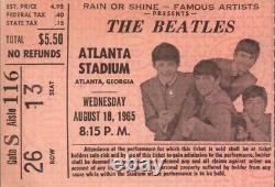The Beatles 1965 Atlanta Stadium Original Concert Ticket Stub / John Lennon