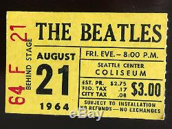 The Beatles Concert Ticket Stub Seattle Center Coliseum August 21, 1964 Original