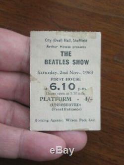 The Beatles Concert Ticket Stub Sheffield City Hall 2 Nov 1963 2nd Date of Tour