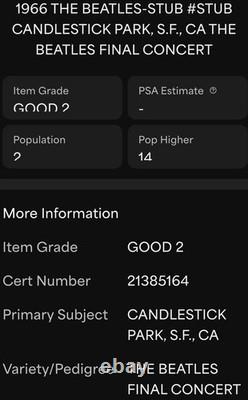 The Beatles Last Concert Final Performance Ticket Stub August 29, 1966 Sf Psa 2