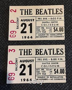 The Beatles Pair Concert Ticket Stub Seattle Center Coliseum 1964 Stubs Aug 21