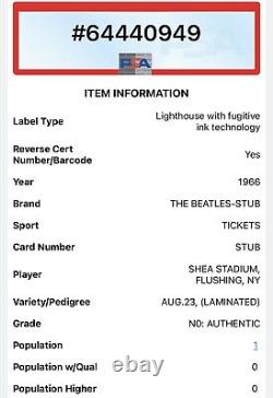 The Beatles Shea Stadium Concert Ticket Stub 1966? Flushing New York Aug 23? Psa