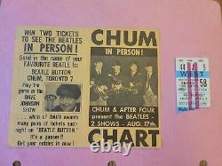 The Beatles original August 1965 Toronto concert ticket stub + CHUM hit chart