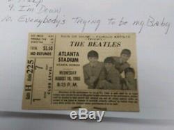 The Beatles original ticket stub Aug. 18, 1965 Atlanta Stadium with concert songs