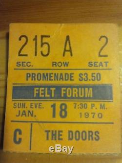 The Doors 1970 MSG Felt Forum Concert Original Ticket Stub