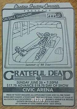 The Grateful Dead-1988 Concert Ticket Stub & Newspaper Ad & Review (Pittsburgh)