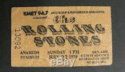 The ROLLING STONES Anaheim Stadium 1978 US ORG CONCERT Ticket STUB VG+