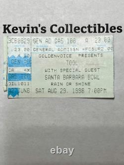Tool Concert Ticket Stub, Santa Barbara Bowl, Santa Barbara, CA, 8/29/1998
