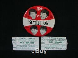Two ORIGINAL Beatles 1964 Kansas City Concert Ticket Stubs Plus Souvenir Pin