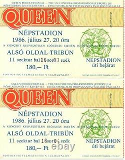 Two Queen Nepstadion Budapest 1986 Concert ticket stub side-by-side tickets