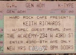UNUSED 1992 Pearl Jam K Richards NYE The Academy NYC Full Concert Ticket Stub