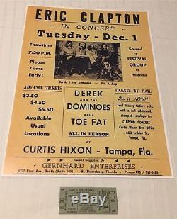 UNUSED Derek & The Dominos Clapton Concert Ticket Stub Poster 1970 Duane Allman