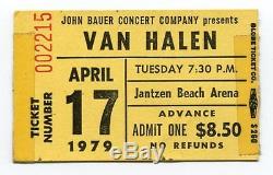 VAN HALEN Concert Ticket Stub 4-17-1979 Jantzen Beach Ice Arena Portland Oregon