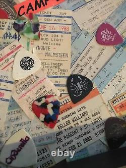 VTg concert ticket stubs 80s 90s rock hair bands guitar picks display Shows Band