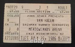 Van Halen Concert Ticket Stub. Meadowlands Arena, Tuesday July 29th 1986