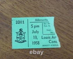 Vintage 1958 Louis Armstrong Jazz Concert Program + Ticket Stub Baltimore, MD