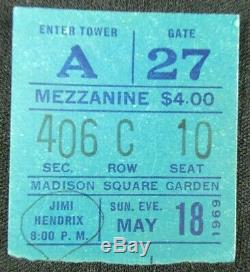 Vintage 1969 Jimi Hendrix Concert Ticket Stub At Madison Square Garden Ny City