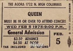 Vintage 1975 QUEEN The Agora Columbus OH 2/5/75 Box Office Concert Ticket Stub