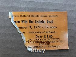 Vintage CONCERT TICKET STUB 1972 An Afternoon with Grateful Dead U of Colorado #67