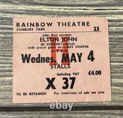 Vintage May 4 Elton John In Concert Ticket Stub Rainbow Theatre Finsbury Park