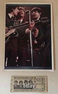 Vintage Rare 1964 Beatles Photo & 1966 Concert Ticket Stub DC Stadium Very Nice