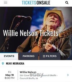 WILLIE NELSON concert 2 Tickets MAY 19 Stir Cove Iowa / Omaha