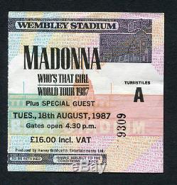 Who's That Girl Tour 1987 Madonna Concert Ticket Stub Wembley Stadium London