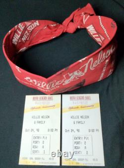 Willie Nelson STAGE WORN BANDANA + 2 Front Row Center 1998 CONCERT TICKET STUBS