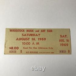 Woodstock Music And Art Fair New York Saturday Concert Ticket Stub Vintage 1969